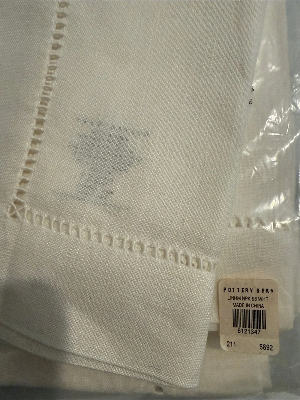 POTTERY BARN 100% Linen 22 x 22” (55 x 55 cm) White Napkin Set of 6